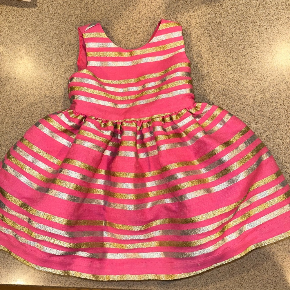 Girl’s Pink & Gold Striped Dress